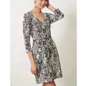 Anthropologie HD in Paris Black and White Patterned Dress